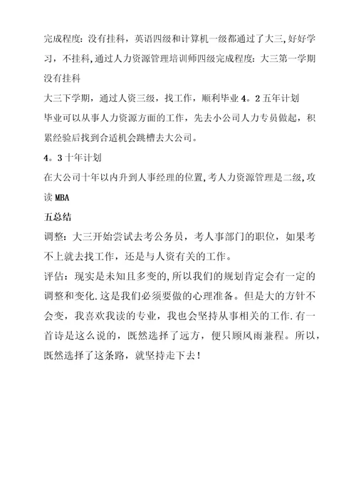 大学生职业生涯规划书人力资源管理