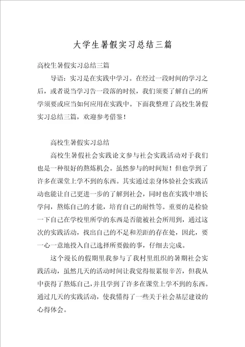 大学生暑假实习总结三篇