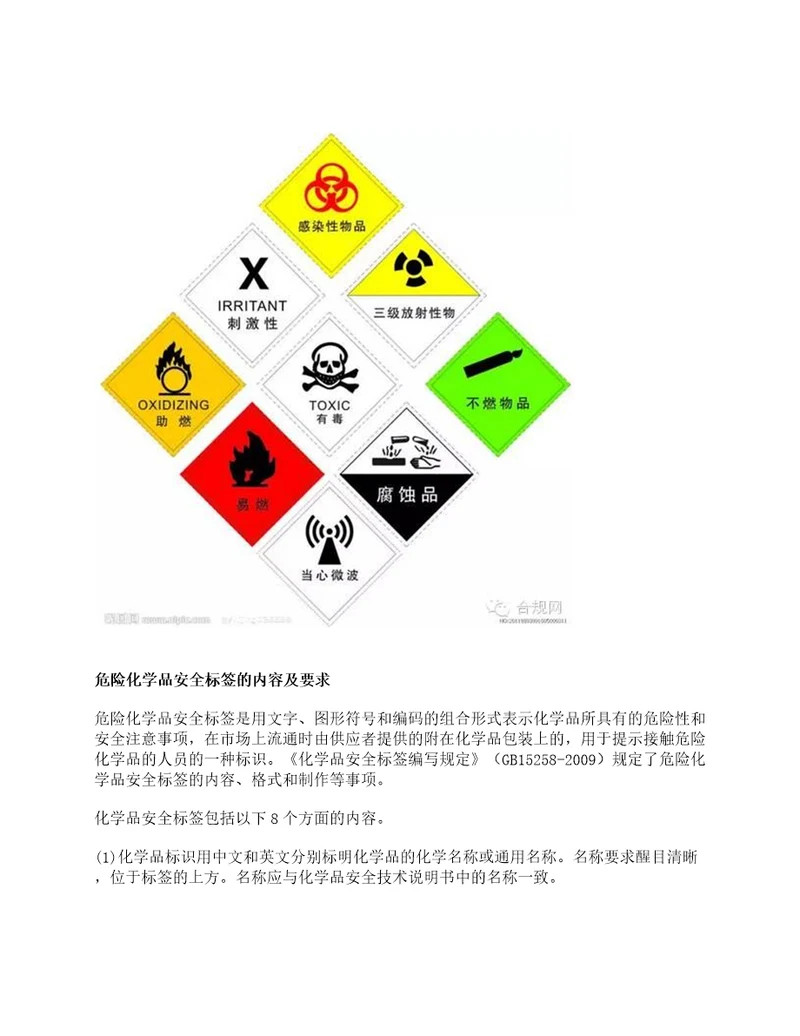 危险化学品安全标签的内容及要求