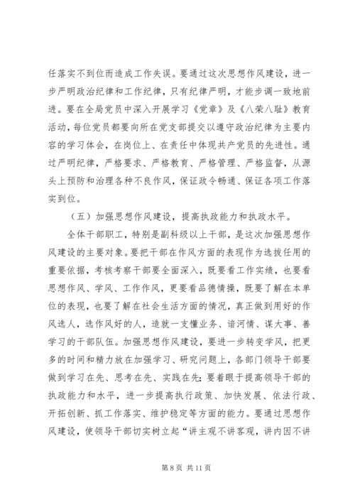 在全局加强思想作风建设动员大会上的讲话.docx