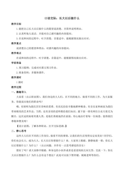 统编版语文二年级下册口语交际：长大以后做什么 教案