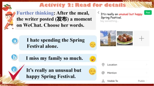 【优质阅读公开课课件】Unit 4 Time to celebrate Understanding