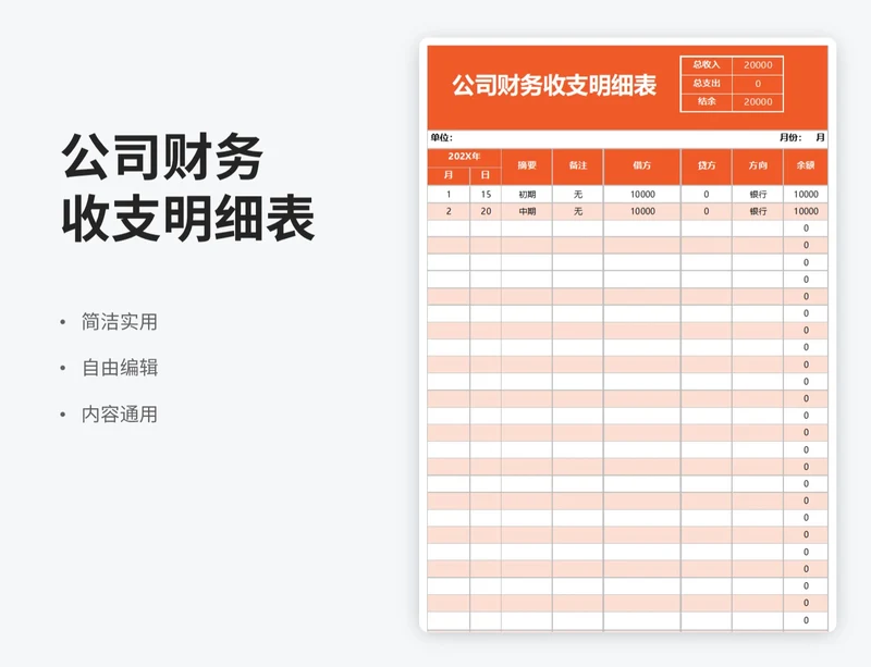 简约风公司财务收支明细表