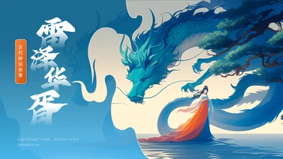 蓝色国潮风雷泽华胥——中国古代神话故事系列解读PPT模板