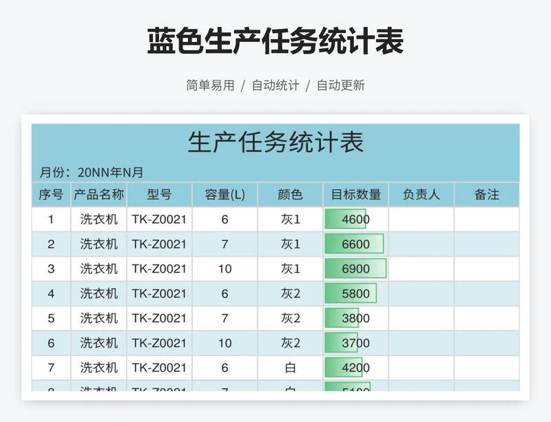 蓝色生产任务统计表