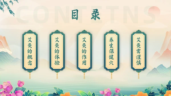 绿色简约国潮风艾灸养生PPT模板