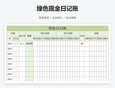 绿色现金日记账
