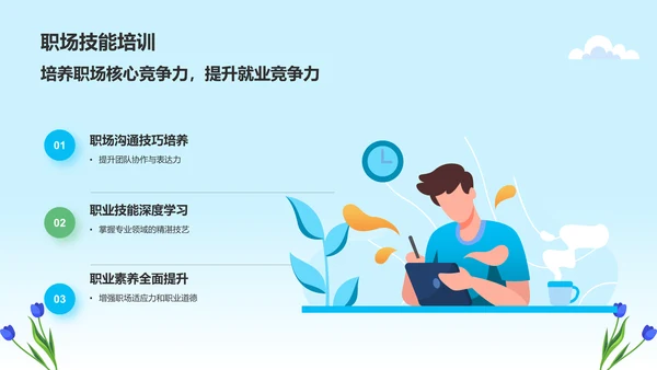 蓝色插画风毕业季PPT模板