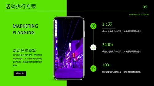 荧光绿潮流欧美风营销策划通用PPT模板