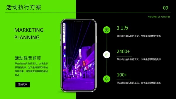 荧光绿潮流欧美风营销策划通用PPT模板