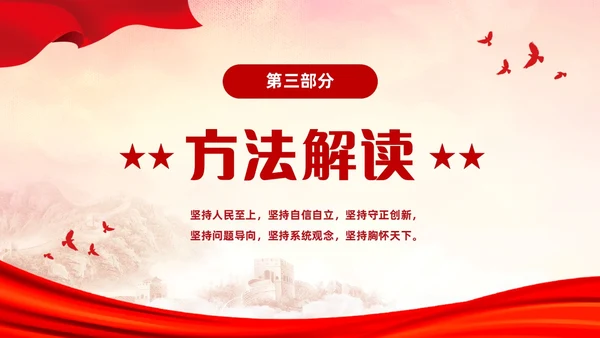 红色简约党建党课学习了解六个坚持课件PP