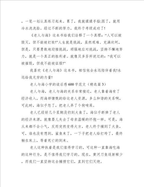 老人与海小学的读后感600字