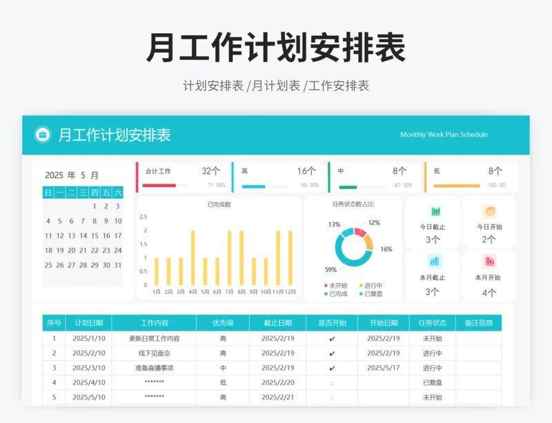 月工作计划安排表