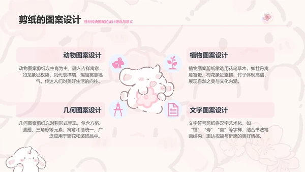 眠眠兔粉色卡通风非遗剪纸通用模板