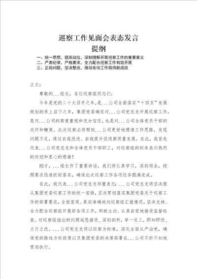 巡察工作见面会表态发言