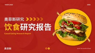 红黄实景现代精品饮食研究报告PPT模板