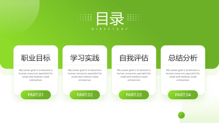 绿色简约风通用版大学生职业生涯发展展示职业生涯规划PPT模版