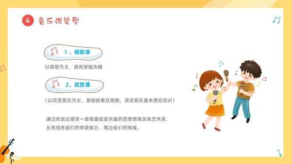 黄色卡通音符儿童音乐开学第一课主题班会PP