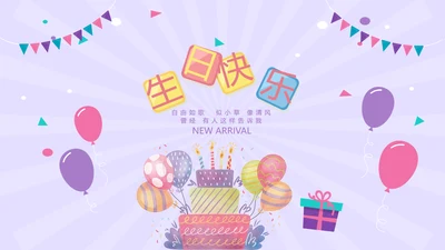 紫色生日快乐电子相册动态PPT模板