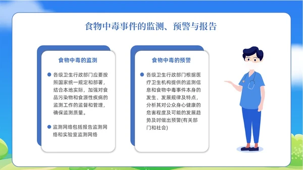 蓝色清新食物中毒应急预案医疗培训PPT模板