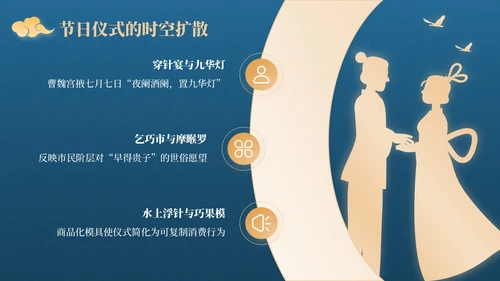 蓝橙色中国风星河为证鹊桥千年：七夕文化知识讲座PPT模板