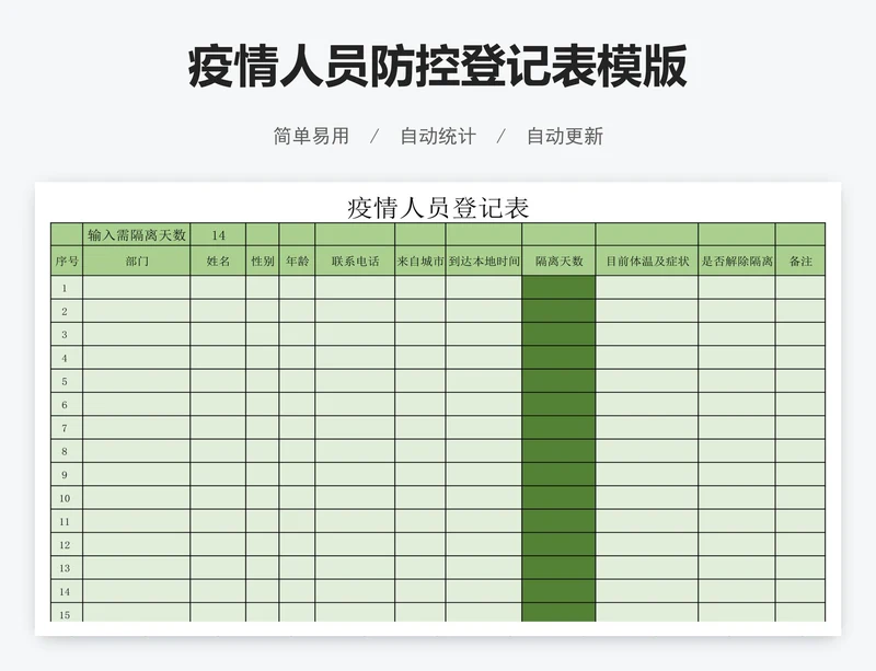 疫情人员防控登记表模版