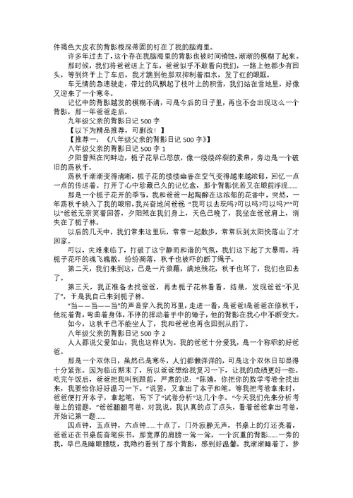 九年级父亲的背影日记500字