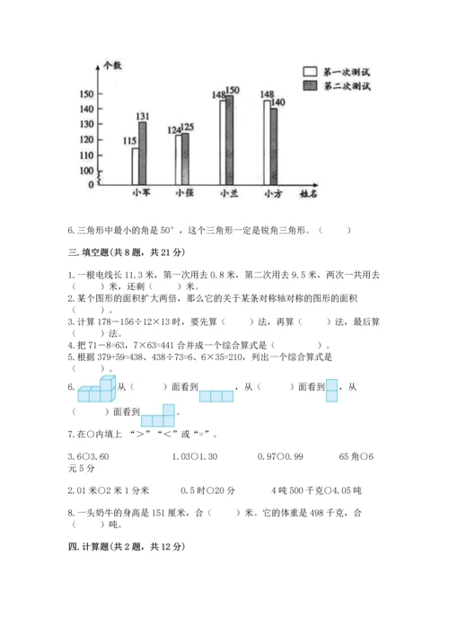 人教版四年级下册数学期末测试卷及答案参考.docx