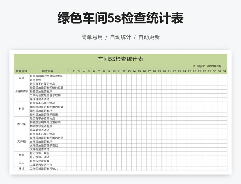 绿色车间5s检查统计表