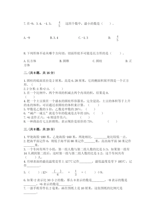 河南省平顶山市六年级下册数学期末测试卷带答案（预热题）.docx