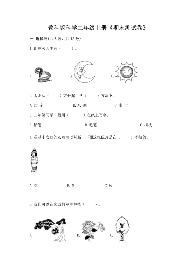 教科版科学二年级上册《期末测试卷》（原创题）.docx