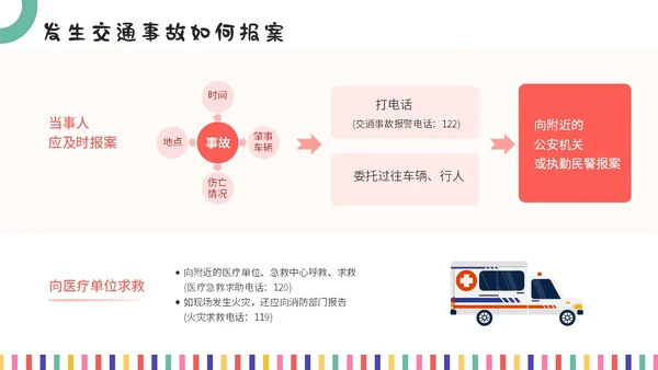 彩色插画风开学安全第一课主题班会教育培训课件ppt开学第一课