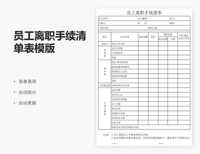 员工离职手续清单表模版