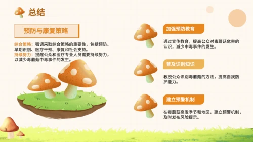橙色卡通风毒蘑菇识别与误食应急处理PPT