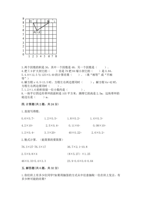 小学五年级上册数学期末考试试卷附答案（研优卷）.docx