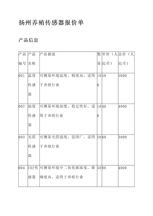 扬州养殖传感器报价单