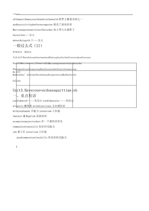 英语基础模块2知识清单