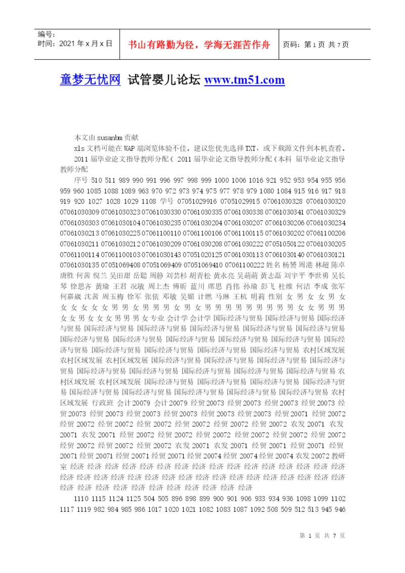 XXXX届毕业论文指导教师分配表(经济学).docx