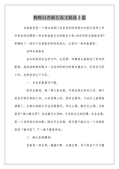 教师自查报告范文精选5篇