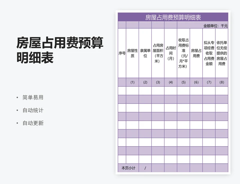 房屋占用费预算明细表