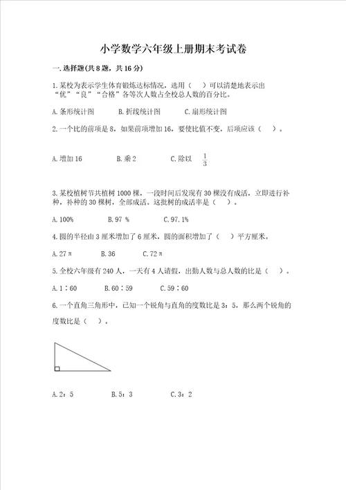 小学数学六年级上册期末考试卷附参考答案研优卷