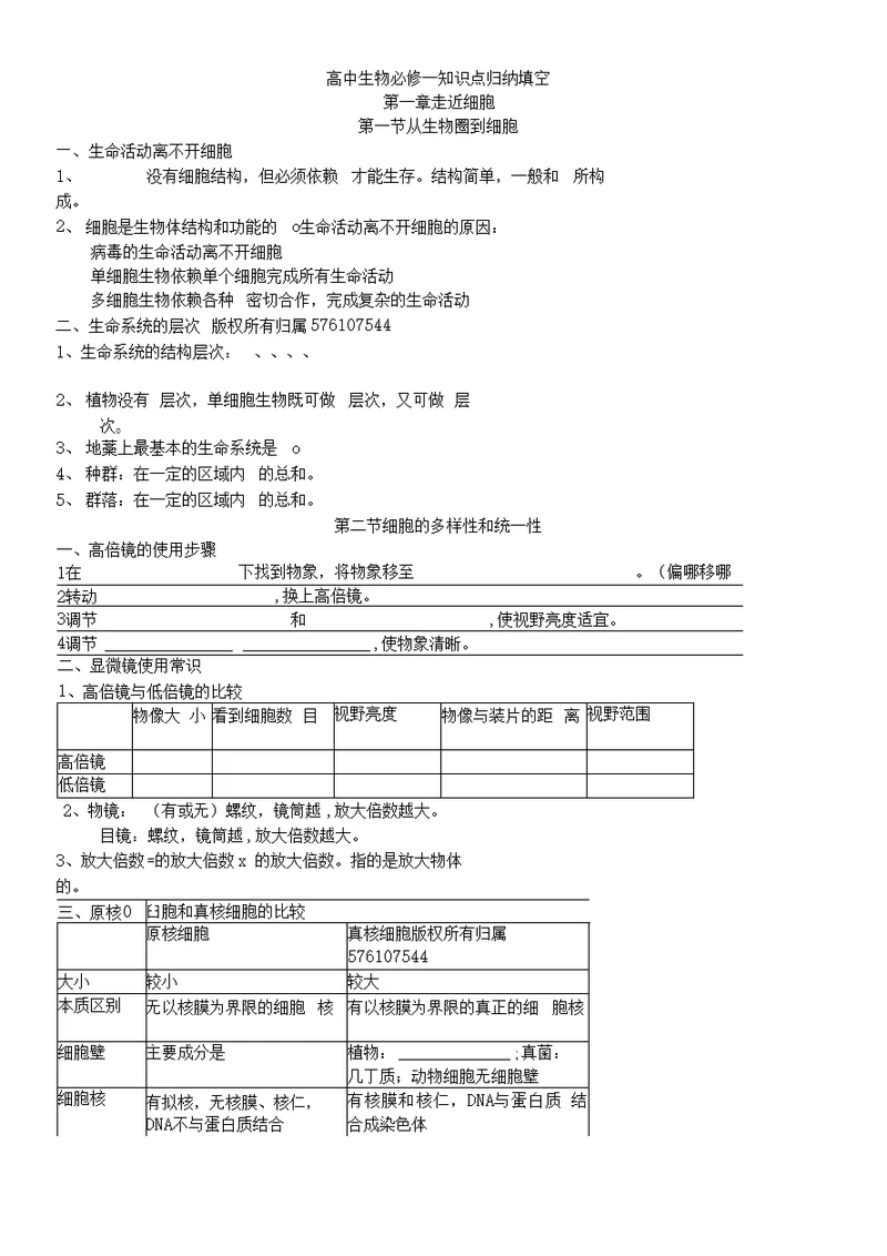 最全高中生物必修一二三知识点归纳填空最全