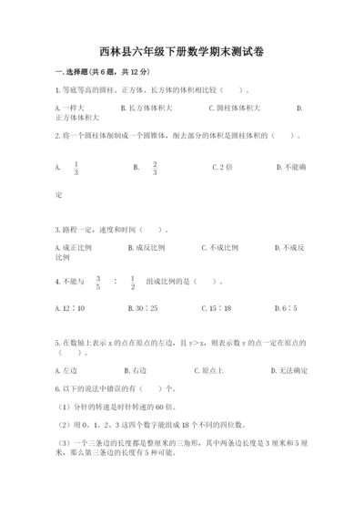西林县六年级下册数学期末测试卷有精品答案.docx