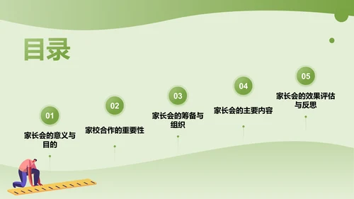 绿色插画风家长会PPT模板