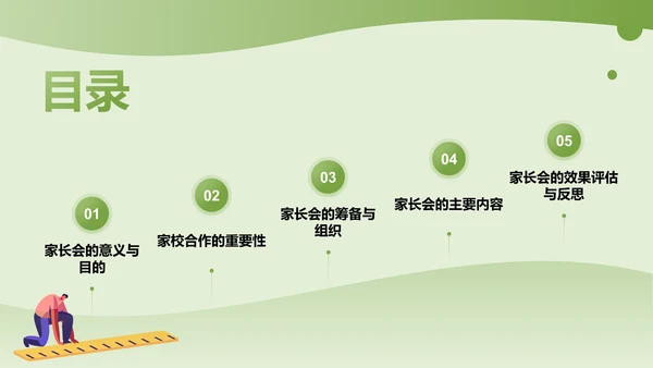 绿色插画风家长会PPT模板