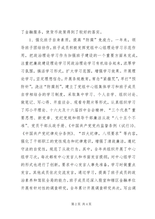 人民银行支行党风廉政建设工作自查报告.docx