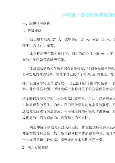 小班第一学期班级情况解析总结计划