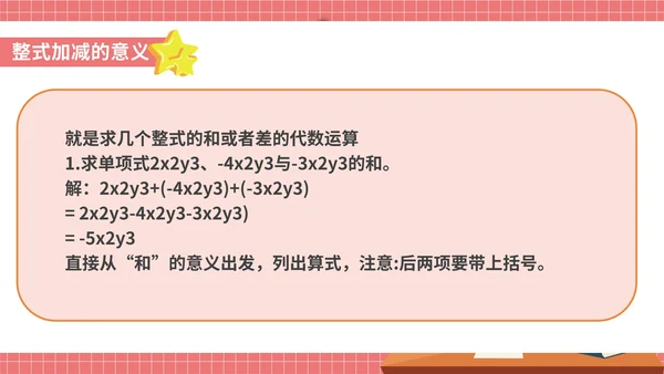 粉色卡通风初一数学整式加减课件PPT模板