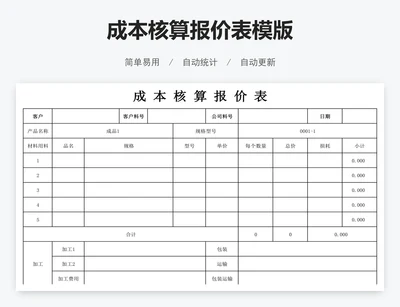 成本核算报价表模版