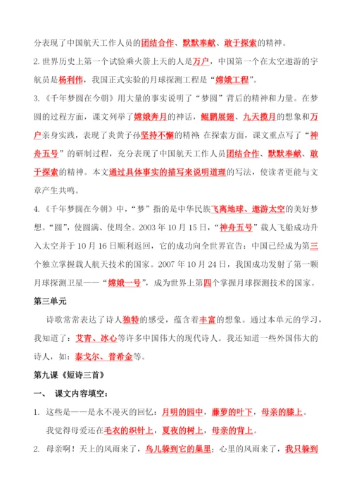 2021部编语文四下总复习课文内容重点知识点归纳整理.docx